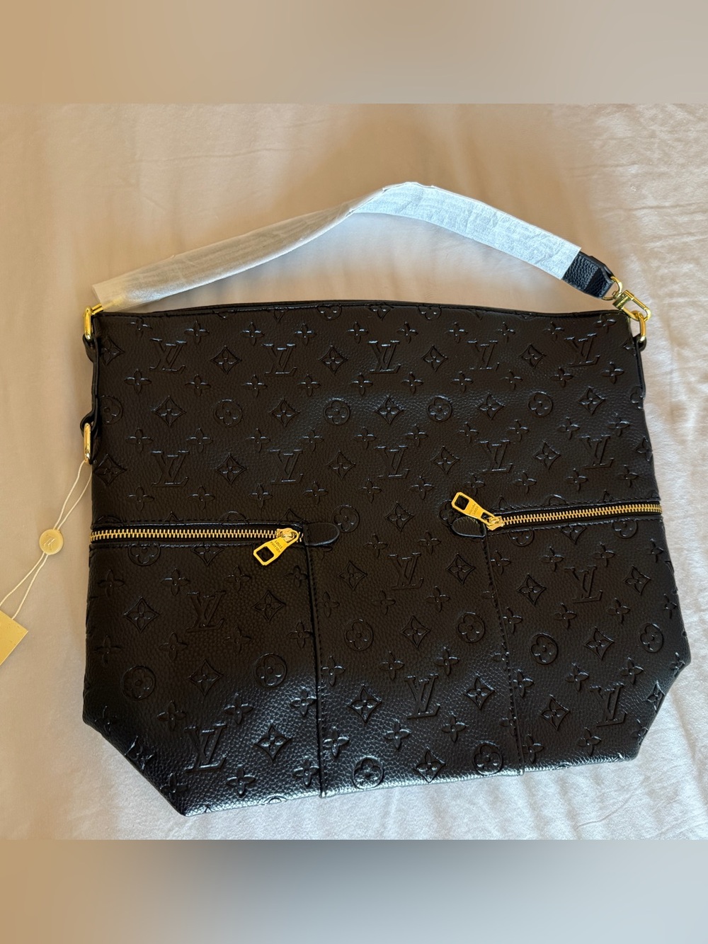 Women’s Black Logo Leather Tote Bag Purse Handbag 16” X13.5” Everyday Carry Gold